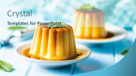  Presentation with pudding - Presentation design enhanced with sweet-vanilla-pudding-sweet-dessert background and a cool aqua colored foreground