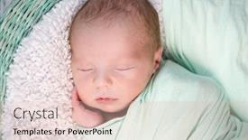  Presentation with sleeping baby - Slide deck consisting of sweet wrapped in a nappy newborn baby sleeping on a soft blanket background and a lemonade colored foreground