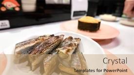  Presentation with sushi - PPT layouts having sweetfish-on-a-dish background and a coral colored foreground