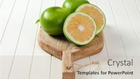  Presentation with cutting board - Amazing PPT theme having sweetie-fruits-green-grapefruits-pomelits backdrop and a coral colored foreground