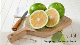  Presentation with cutting board - Slides having sweetie-fruits-green-grapefruits-pomelits background and a coral colored foreground