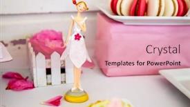  Presentation with catering - Amazing PPT theme having sweets and desserts table decorated for a party catering services backdrop and a coral colored foreground