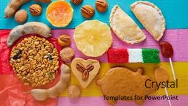  Presentation with diwali sweets recipe book - PPT theme enhanced with pastries cajeta tamarindo coconut flag background and a gold colored foreground