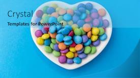 Presentation with blue drops - Beautiful slide set featuring sweets confectionery and valentine's day concept - candy drops on heart shaped plate over blue background backdrop and a cyan colored foreground