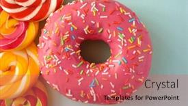  Presentation with donuts - PPT layouts with sweets-creative-lay-out-dessert background and a coral colored foreground