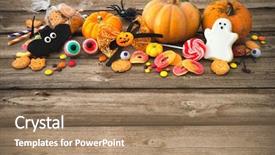  Presentation with halloween candy assorti - PPT theme having sweets for halloween and fresh background and a coral colored foreground