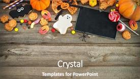  Presentation with halloween candy assorti - Theme having sweets for halloween and fresh background and a coral colored foreground