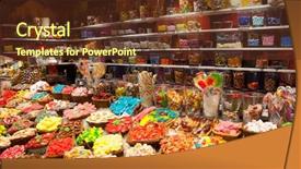  Presentation with choice - Colorful slides enhanced with sweets in a candy shop backdrop and a tawny brown colored foreground