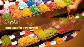  Presentation with sweet - Slide set consisting of sweets on market stall background and a tawny brown colored foreground