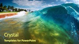  Presentation with blue wave - Amazing theme having swelling - blue ocean wave breaking backdrop and a tawny brown colored foreground