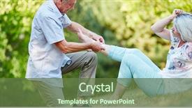  Presentation with helping man mouintain - Amazing PPT theme having swelling - senior man helps senior woman backdrop and a tawny brown colored foreground