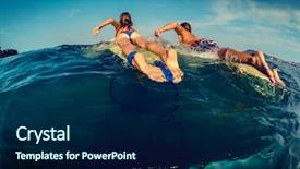  Presentation with airport boarding board - PPT layouts featuring swelling body - couple of surfers paddles background and a  colored foreground