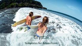  Presentation with ocean stream - Slide set enhanced with swelling body - couple of surfers runs background and a sky blue colored foreground