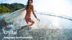  Presentation with ocean - Theme with swelling body - happy woman runs into ocean background and a gray colored foreground