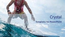  Presentation with ocean wave - Beautiful PPT layouts featuring swelling body - young surfer rides the ocean backdrop and a  colored foreground