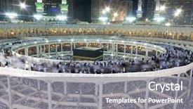  Presentation with hajj - Slide set consisting of top view of asian man lying on the floor with laptop camera tablet coffee and phone background and a sky blue colored foreground