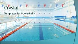  Presentation with swimming pool - Colorful PPT layouts enhanced with swim game - empty indoors public swimming pool backdrop and a sky blue colored foreground
