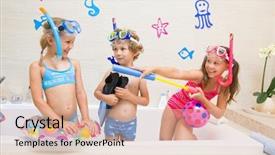  Presentation with play children - Theme featuring swim game - little children in swimsuits play background and a lemonade colored foreground