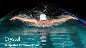  Presentation with swim - Presentation theme having swim game - professional man in swimming pool background and a ocean colored foreground