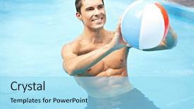  Presentation with cannon ball into pool - Cool new PPT layouts with swim game - smiling attractive man playing backdrop and a arctic colored foreground
