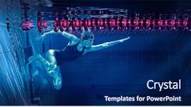  Presentation with swimming pool - Presentation theme with swim game - woman in swimming pool underwater background and a navy blue colored foreground