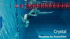  Presentation with water woman swimming underwater - Audience pleasing presentation theme consisting of swim game - woman in swimming pool underwater backdrop and a ocean colored foreground