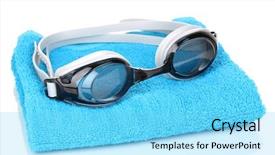  Presentation with swim - PPT theme featuring swim goggles on towel isolated on white background and a arctic colored foreground