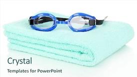  Presentation with swim - PPT layouts consisting of swim goggles on towel isolated on white background and a sky blue colored foreground