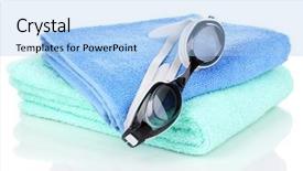  Presentation with swim - Amazing slides having swim goggles on towel isolated on white backdrop and a light blue colored foreground