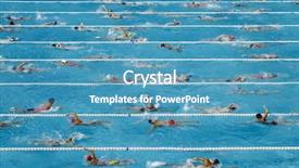  Presentation with pool lanes - Cool new slide deck with swim lanes - competition swimming pool crowded backdrop and a teal colored foreground
