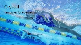  Presentation with pool lanes - Colorful PPT theme enhanced with swim lanes - female professional participants racing backdrop and a light blue colored foreground