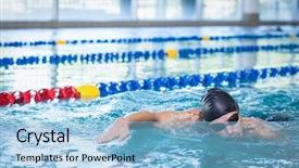  Presentation with competive swimming - Slide deck featuring swim lanes - handsome man swimming background and a light blue colored foreground