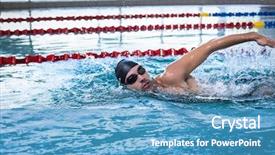  Presentation with jumping into a pool - PPT theme featuring swim lanes - handsome man swimming background and a teal colored foreground