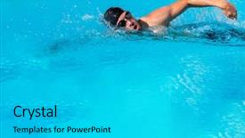  Presentation with blue water - Audience pleasing slide set consisting of training crawl stroke swim technique backdrop and a light gray colored foreground