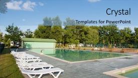  Presentation with nobody - Amazing PPT theme having swim tennis - outdoor swimming pool with nobody backdrop and a  colored foreground