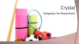  Presentation with agricutural equipment - Theme with swim tennis - sport equipment isolated on white background and a  colored foreground