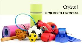  Presentation with equipment - Colorful theme enhanced with swim tennis - sport equipment isolated on white backdrop and a blonde colored foreground