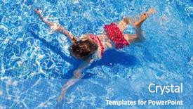  Presentation with swimming beautiful girl swims underwater - Slides enhanced with swiming - bikini kid girl swimming background and a teal colored foreground