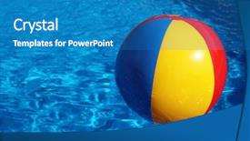  Presentation with cannon ball into pool - PPT theme featuring swiming - inflatable colored plastic ball swimming background and a  colored foreground