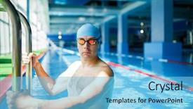  Presentation with one young man exercising handball - Amazing theme having swiming - photo of young swimmer man backdrop and a light blue colored foreground