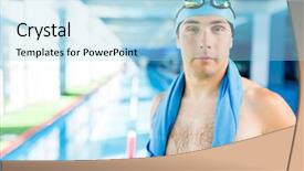 Presentation with swimmer - Theme featuring swiming - photo of young swimmer background and a light blue colored foreground