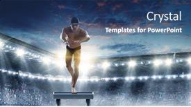  Presentation with swimmer - Beautiful presentation theme featuring swimmer-at-competition-mixed-media backdrop and a ocean colored foreground