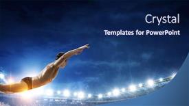  Presentation with swimmer - Theme having swimmer-at-competition-mixed-media background and a navy blue colored foreground