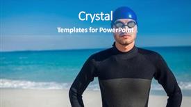  Presentation with swimmer - Colorful PPT layouts enhanced with swimmer getting ready at the beach on a sunny day backdrop and a teal colored foreground