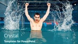  Presentation with swimmer - PPT theme consisting of swimmer-hits-the-water background and a ocean colored foreground