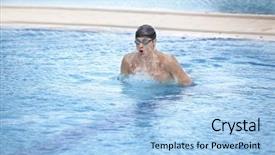  Presentation with swimming pool - Presentation theme with swimmer-in-cap-and-goggles background and a light blue colored foreground