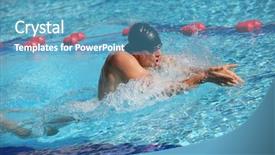  Presentation with swimmer - Presentation theme enhanced with swimmer in cap breathing performing the breaststroke - right profile background and a teal colored foreground