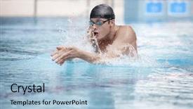  Presentation with swimmer - Colorful theme enhanced with swimmer in cap breathing performing the breaststroke backdrop and a light blue colored foreground