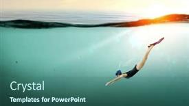  Presentation with swimmer - Cool new PPT theme with swimmer-in-flippers-mixed-media backdrop and a ocean colored foreground