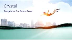  Presentation with swimmer - Slide set consisting of swimmer-in-flippers-mixed-media background and a sky blue colored foreground